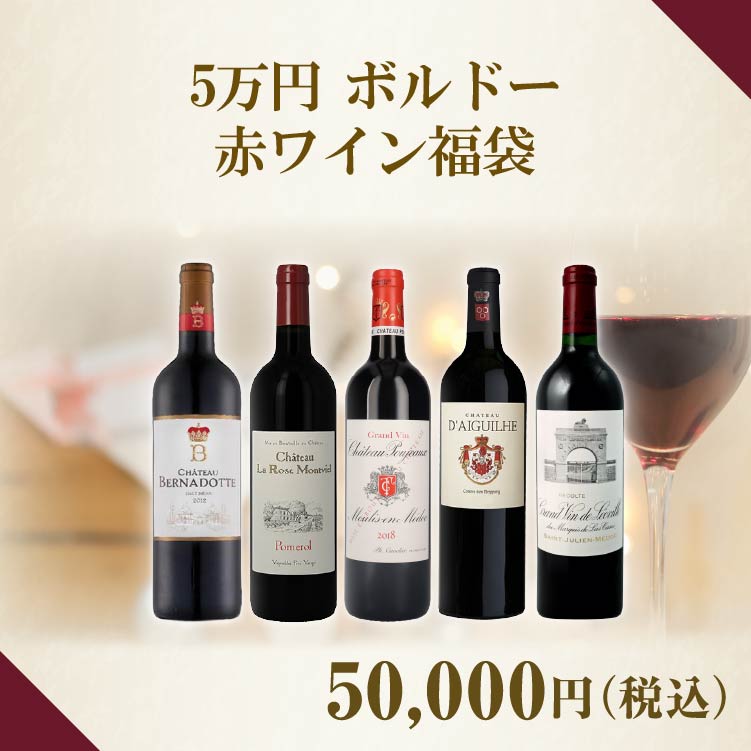 【中身を全て公開】8周年記念5万円ボルドー赤ワイン福袋　(赤750ml x5本)