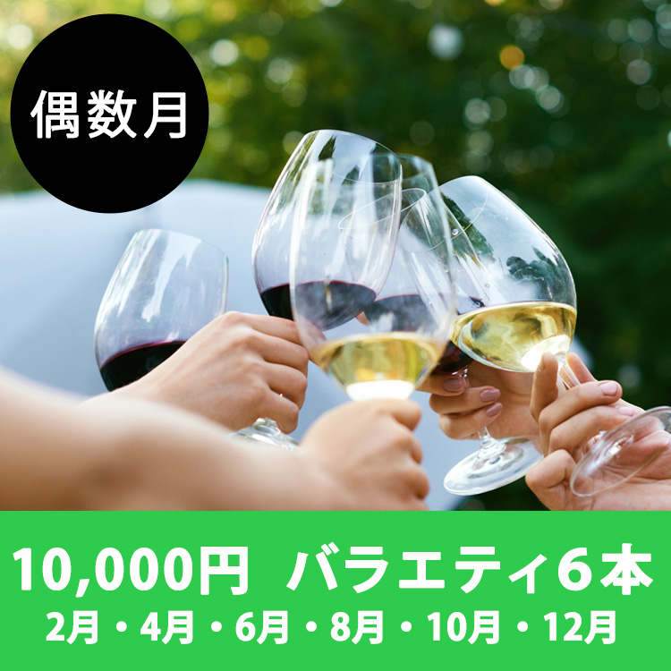 【ワインらくらく定期便】偶数月10,000円コース(バラエティ6本)