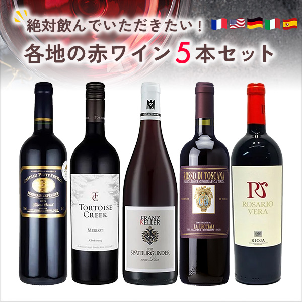 絶対に飲んでいただきたい各地の赤ワイン5本セット（赤750mlx5本）