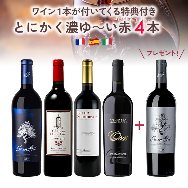 【1本プレゼント】とにかく濃ゆ～い赤、揃えました。（赤750mlx4本+1本）