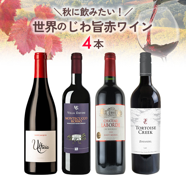秋に飲みたい！世界のじわ旨赤ワインセット（赤750mlx4本）