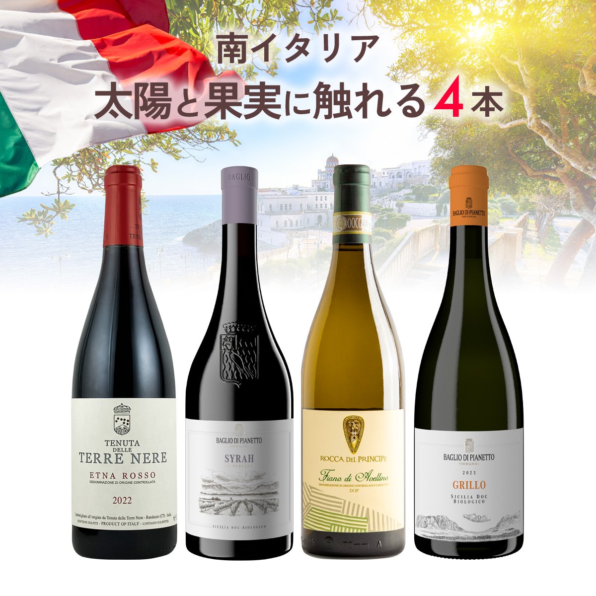 ★値上げ前 ポイント10倍還元★南イタリアの太陽と果実に触れる4本セット（白750mlx2本、赤750mlx2本）