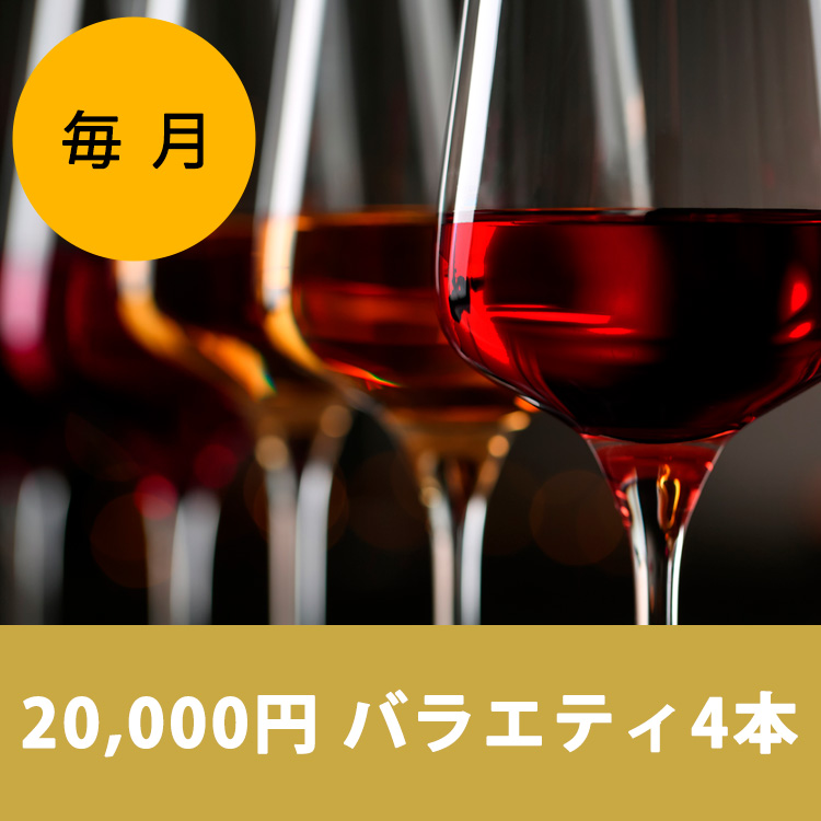 【ワインらくらく定期便】20,000円コース(バラエティ4本)