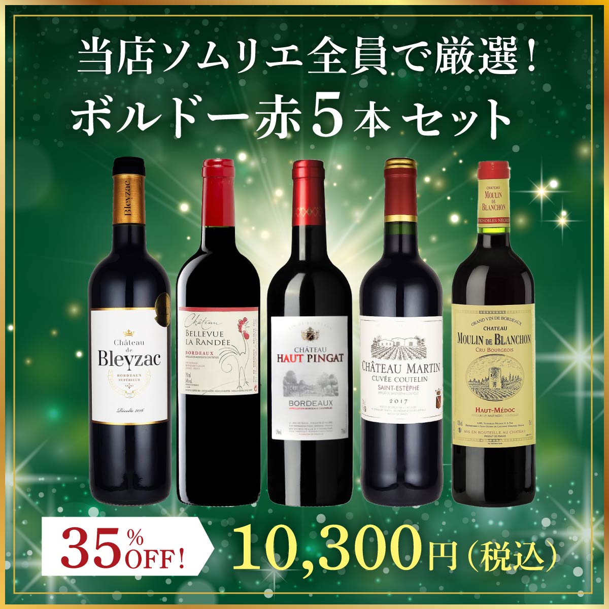 【3月限定 35%OFF】当店ソムリエ全員で厳選！ボルドー赤5本セット(750ml×5本)