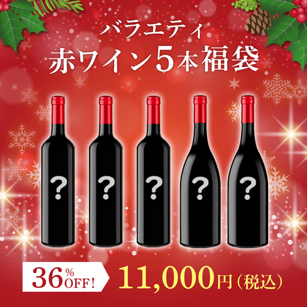 バラエティ赤ワイン5本福袋(赤750ml x5本）