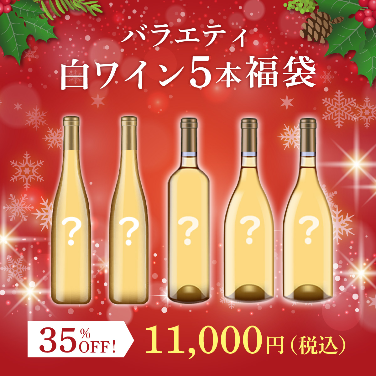 バラエティ白ワイン5本福袋(白750ml x5本）