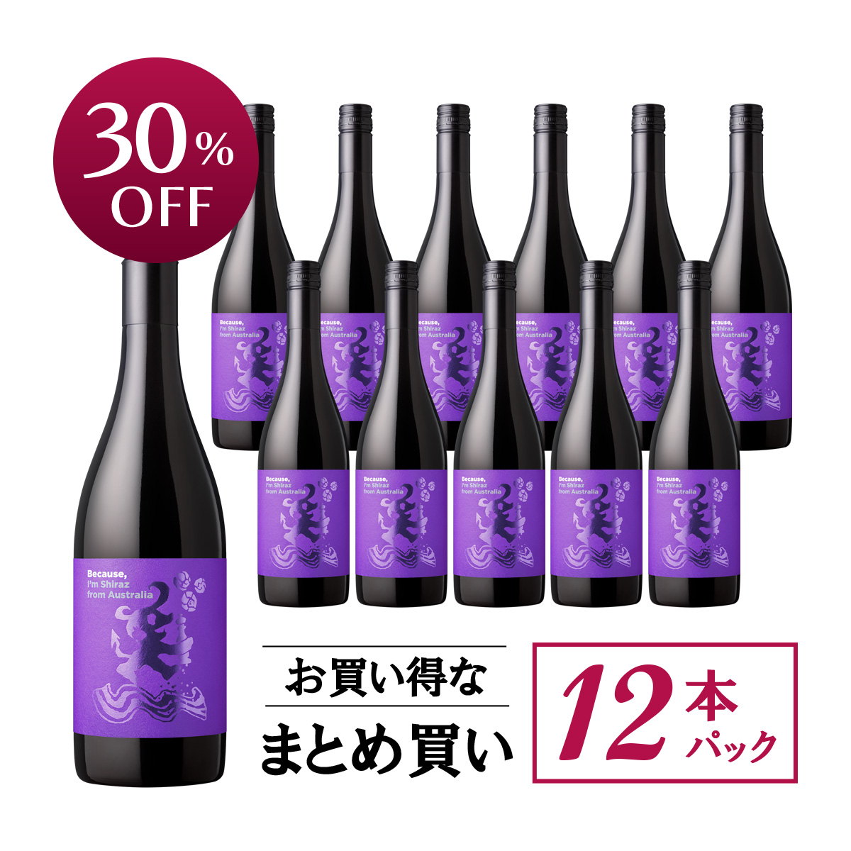 【お買い得な12本パック 30%OFF♪】『ビコーズワイン』シラーズ オーストラリア(赤750ml)
